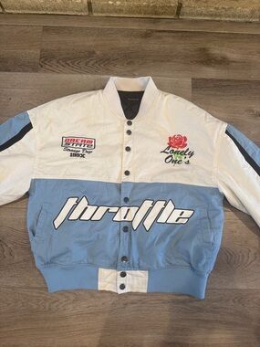 PacSun Two-Tone White and Light Blue 'Throttle' Bomber Jacket